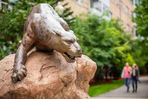 An image of the bronze leopard statue on the Wentworth campus