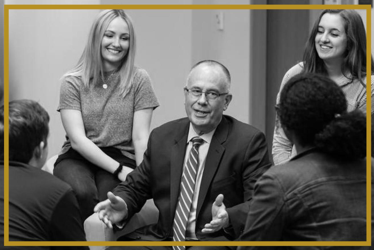 Wentworth President Mark A. Thompson speaking with students